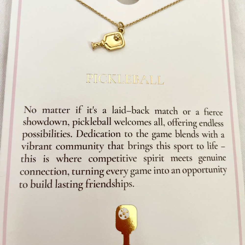 Tiny Tags Pickleball Paddle Pendant Necklace Gold Tone Sports Jewelry New - Picture 2 of 2